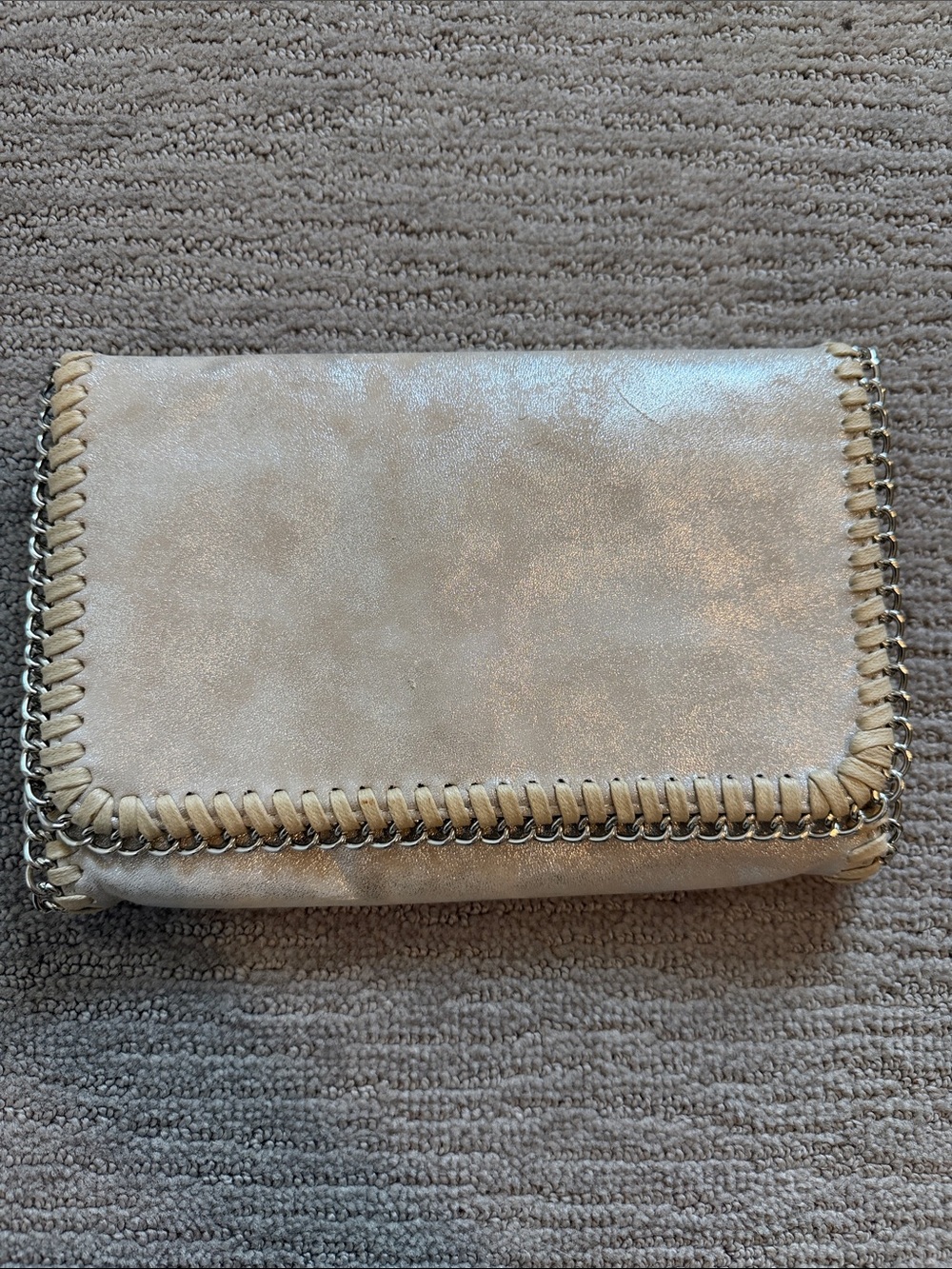 Chelsea28 Metallic Cream Chain-Trim Wristlet Clutch